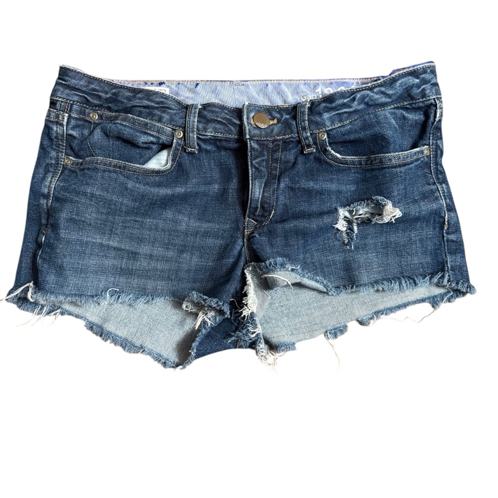 Gap 1969 Denim Jean Shorts Always Skinny Fit Size 31 / 12 Ripped Faded Blue Jean
